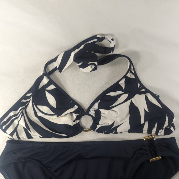 Lauren Ralph Lauren Bikini Set 12 Swim Suit Halter Triangle Navy Blue White Gold - Picture 5 of 16